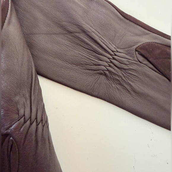 NWT Long Leather & Suede Opera Gloves Brown Premium 6.5 - Picture 4 of 9